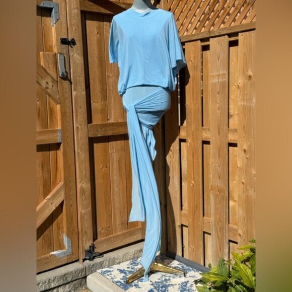 🆕 RAT & BOA 🧿 NWOT Freja Slinky Baby Blue Tie-Waist T-Shirt Mini Dress, Sz S - Picture 9 of 16